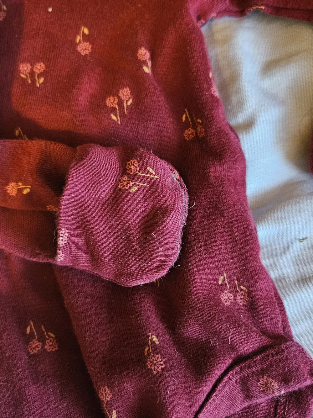 Carter's Long-Sleeve Maroon One-Piece with Pink Floral Print